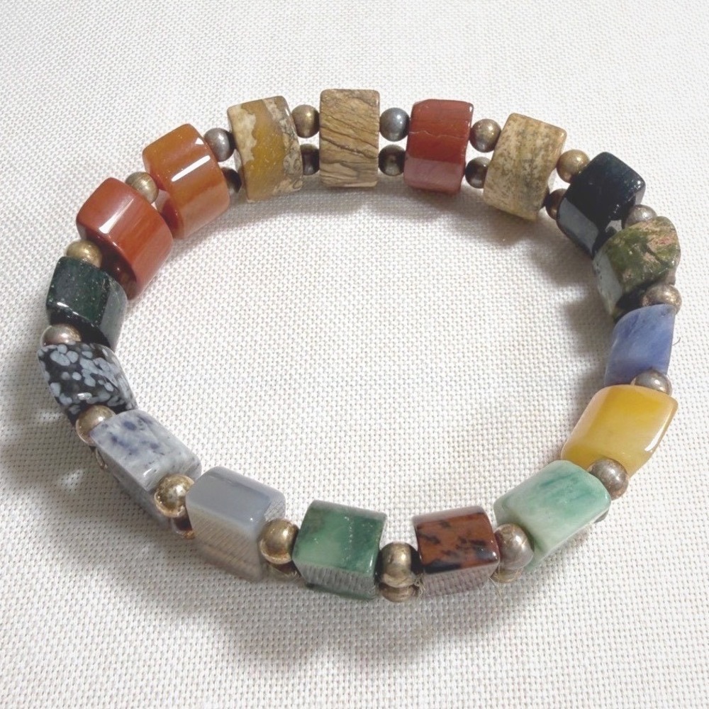 Colorful Stone Stretch Bracelet Womens Boho Earthy Jewelry